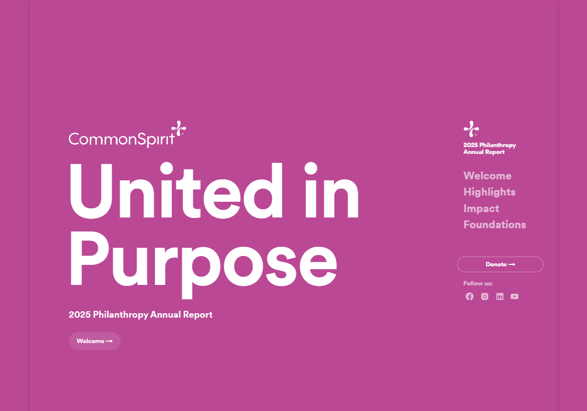 2025 CommonSpirit Health annual report cover: United in Purpose